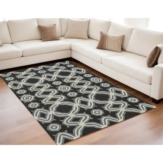 Black Gray and Ivory Wool Abstract Hand Tufted Area Rug Photo 2