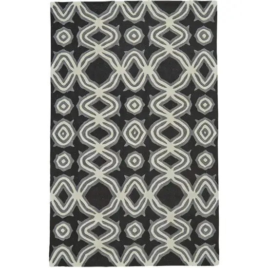 Black Gray and Ivory Wool Abstract Hand Tufted Area Rug Photo 3