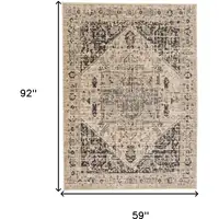 Photo of Black Gray and Tan Oriental Power Loom Worn Faded Area Rug