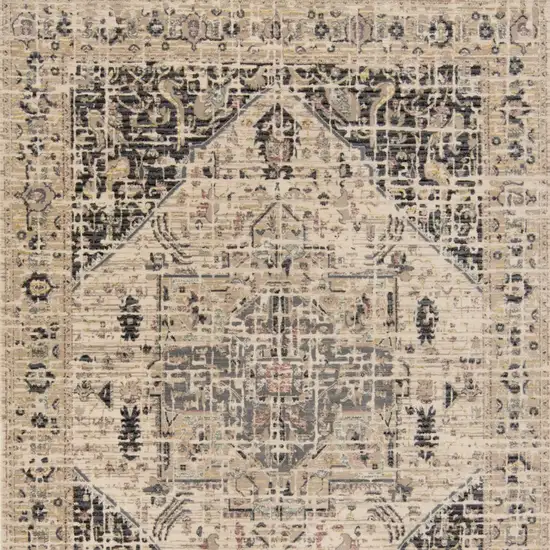 Black Gray and Tan Oriental Power Loom Worn Faded Area Rug Photo 9