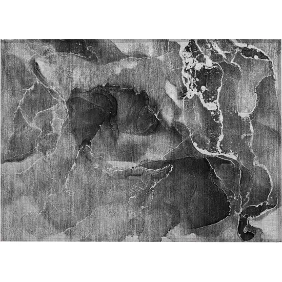 Black Gray and White Abstract Washable Non Skid Indoor Outdoor Area Rug Photo 2