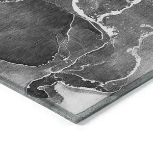 Photo of Black Gray and White Abstract Washable Non Skid Indoor Outdoor Area Rug