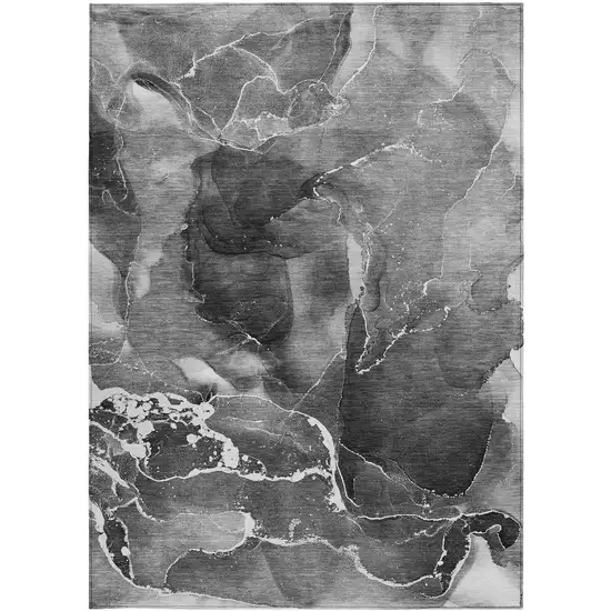 Black Gray and White Abstract Washable Non Skid Indoor Outdoor Area Rug Photo 4