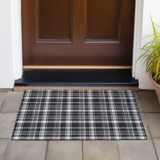 Black Gray and White Plaid Washable Non Skid Indoor Outdoor Area Rug Photo 8