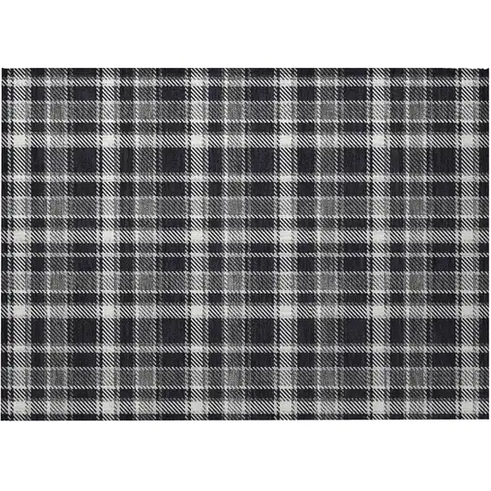 Black Gray and White Plaid Washable Non Skid Indoor Outdoor Area Rug Photo 4