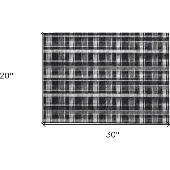 Black Gray and White Plaid Washable Non Skid Indoor Outdoor Area Rug Photo 3