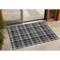 Photo of Black Gray and White Plaid Washable Non Skid Indoor Outdoor Area Rug