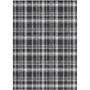 Photo of Black Gray and White Plaid Washable Non Skid Indoor Outdoor Area Rug