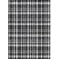 Photo of Black Gray and White Plaid Washable Non Skid Indoor Outdoor Area Rug