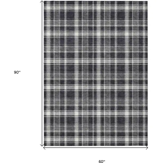 Black Gray and White Plaid Washable Non Skid Indoor Outdoor Area Rug Photo 3