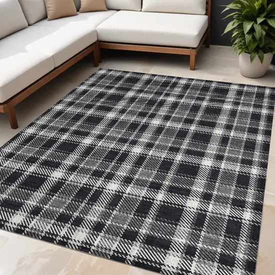 Black Gray and White Plaid Washable Non Skid Indoor Outdoor Area Rug Photo 1