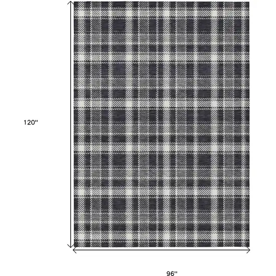 Black Gray and White Plaid Washable Non Skid Indoor Outdoor Area Rug Photo 3