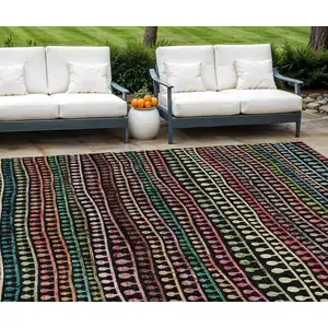 Photo of Black Green And Gold Striped Washable Indoor Outdoor Area Rug