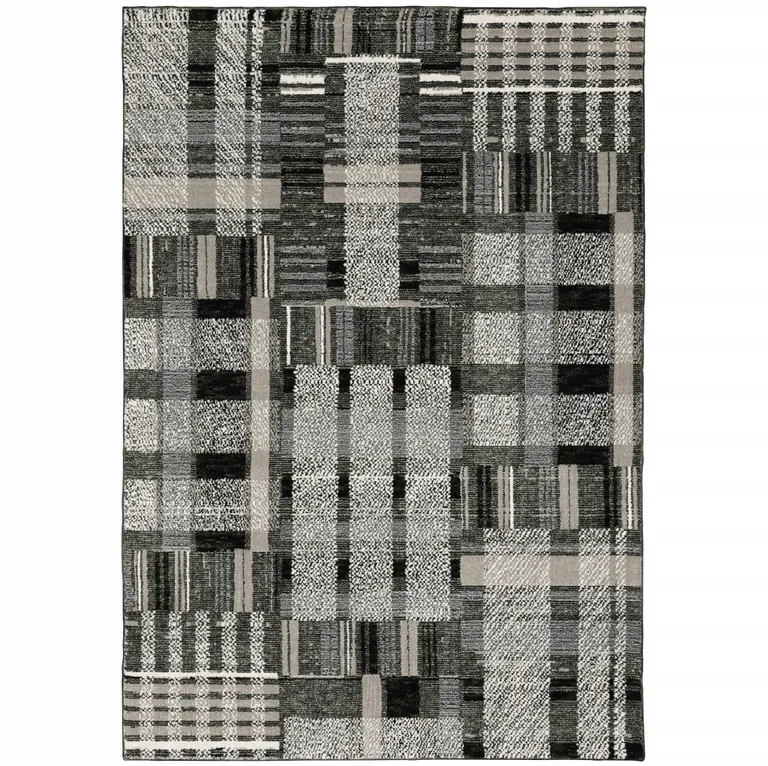 Black Grey And Ivory Geometric Power Loom Stain Resistant Area Rug Photo 1