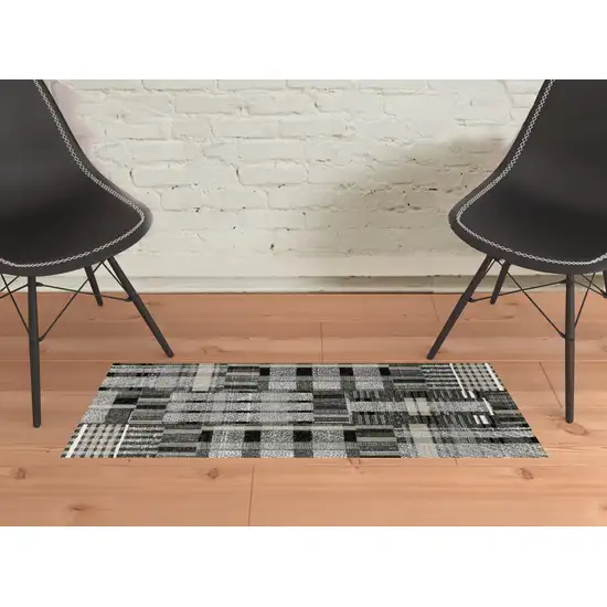 Black Grey And Ivory Geometric Power Loom Stain Resistant Area Rug Photo 2