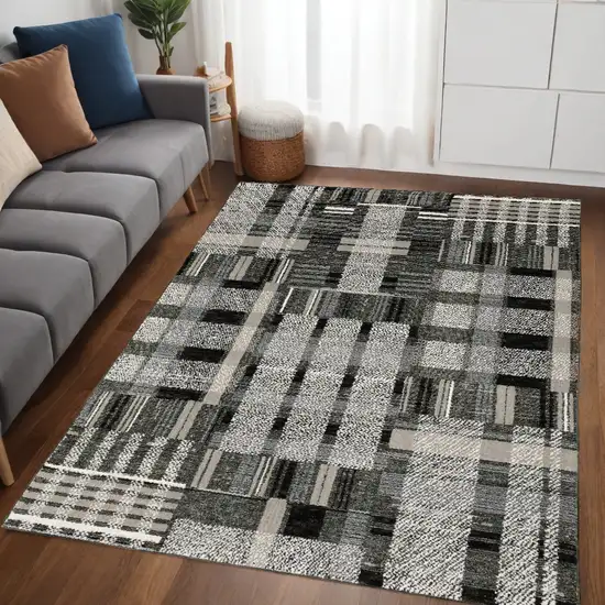 Gray and Black Geometric Power Loom Area Rug Photo 1