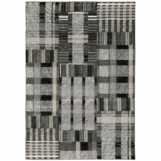 Black Grey And Ivory Geometric Power Loom Stain Resistant Area Rug Photo 1