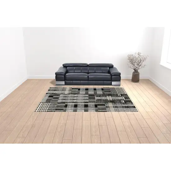 Black Grey And Ivory Geometric Power Loom Stain Resistant Area Rug Photo 2