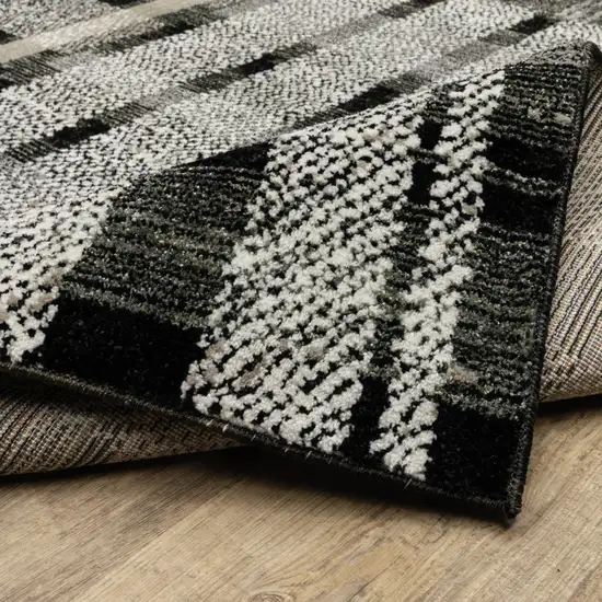 Black Grey And Ivory Geometric Power Loom Stain Resistant Runner Rug Photo 7