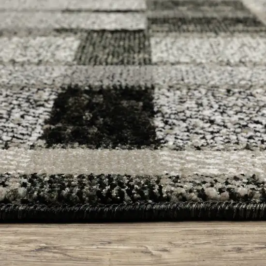 Black Grey And Ivory Geometric Power Loom Stain Resistant Runner Rug Photo 5