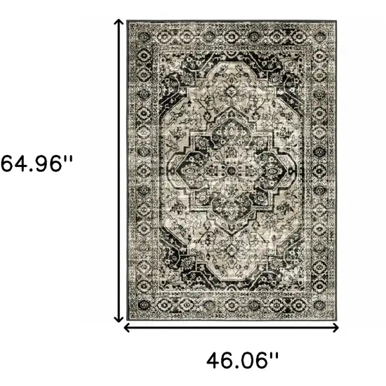 Black Grey Tan And Ivory Oriental Power Loom Stain Resistant Area Rug Photo 10