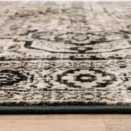 Black Grey Tan And Ivory Oriental Power Loom Stain Resistant Area Rug Photo 9