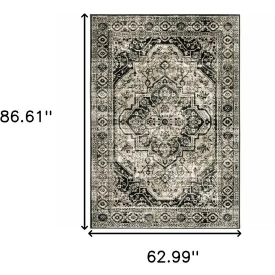 Black Grey Tan And Ivory Oriental Power Loom Stain Resistant Area Rug Photo 10