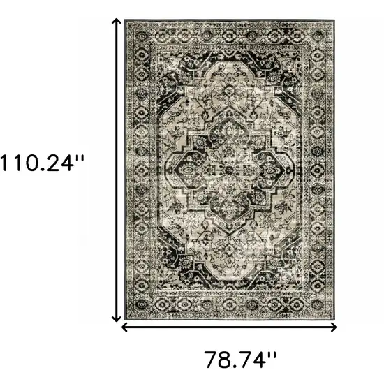 Black Grey Tan And Ivory Oriental Power Loom Stain Resistant Area Rug Photo 10