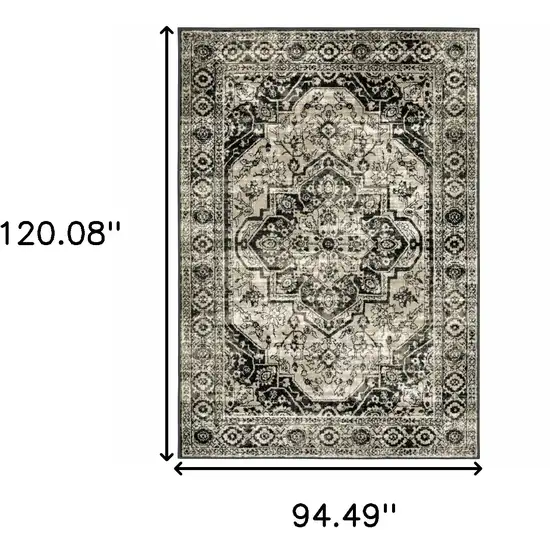 Black Grey Tan And Ivory Oriental Power Loom Stain Resistant Area Rug Photo 10