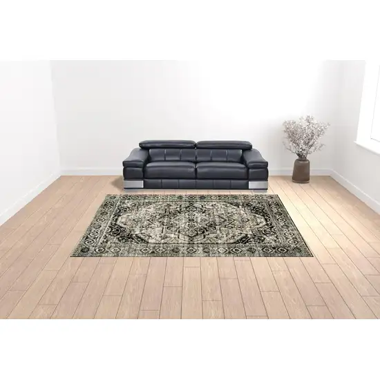 Black Grey Tan And Ivory Oriental Power Loom Stain Resistant Area Rug Photo 2