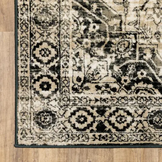 Black Grey Tan And Ivory Oriental Power Loom Stain Resistant Runner Rug Photo 7