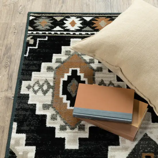 Black Grey Tan Orange And Ivory Southwestern Power Loom Stain Resistant Area Rug Photo 8