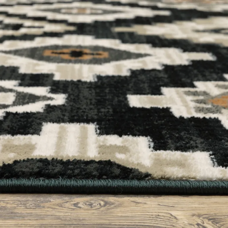 Black Grey Tan Orange And Ivory Southwestern Power Loom Stain Resistant Area Rug Photo 4