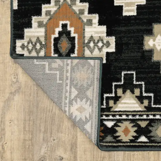 Black Grey Tan Orange And Ivory Southwestern Power Loom Stain Resistant Area Rug Photo 9