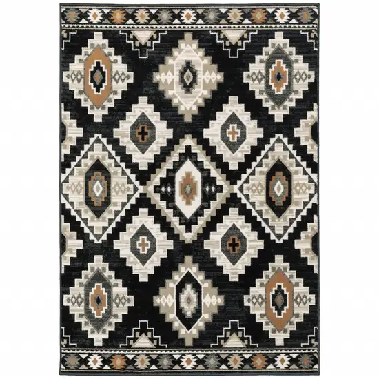 Black Grey Tan Orange And Ivory Southwestern Power Loom Stain Resistant Area Rug Photo 1