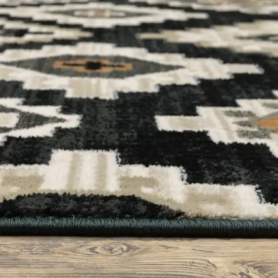 Black Grey Tan Orange And Ivory Southwestern Power Loom Stain Resistant Runner Rug Photo 5