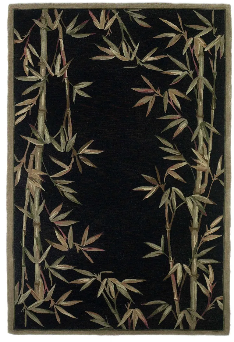 Black Hand Tufted Bordered Bamboo Indoor Area Rug Photo 1