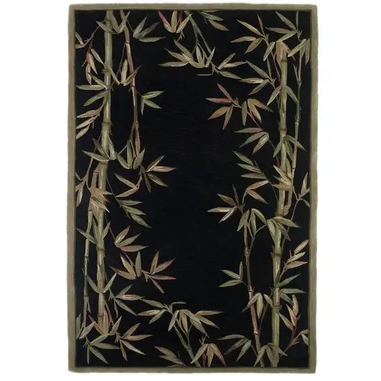 Black Hand Tufted Bordered Bamboo Indoor Area Rug Photo 1