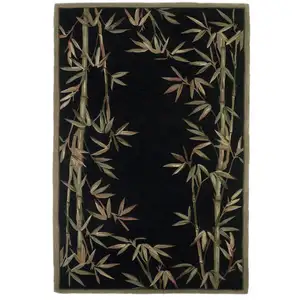 Photo of Black Hand Tufted Bordered Bamboo Indoor Area Rug