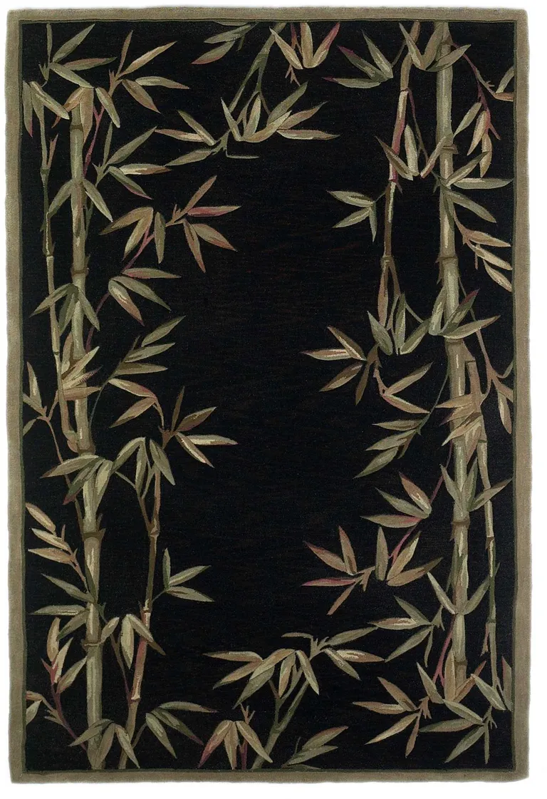 Black Hand Tufted Bordered Bamboo Indoor Area Rug Photo 3