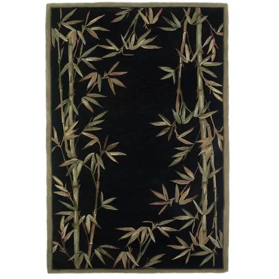 Black Hand Tufted Bordered Bamboo Indoor Area Rug Photo 3