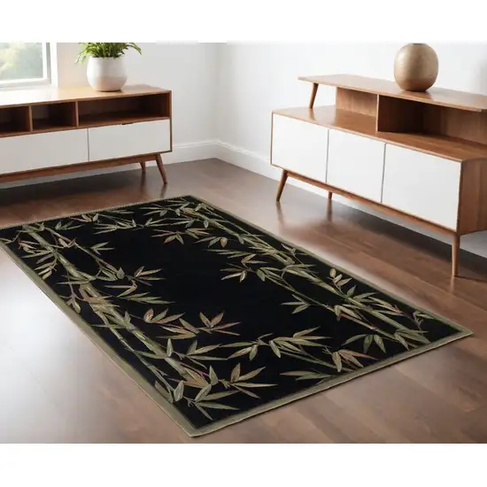 Black Hand Tufted Bordered Bamboo Indoor Area Rug Photo 1