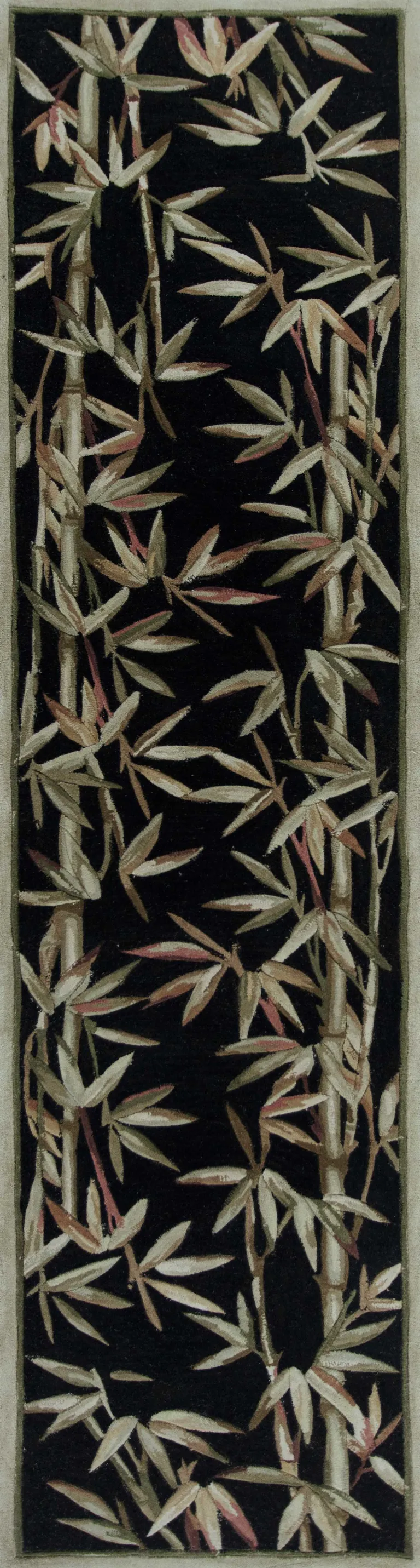 Black Hand Tufted Bordered Tropical Bamboo Indoor Runner Rug Photo 1