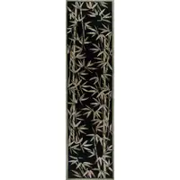 Photo of Black Hand Tufted Bordered Tropical Bamboo Indoor Runner Rug