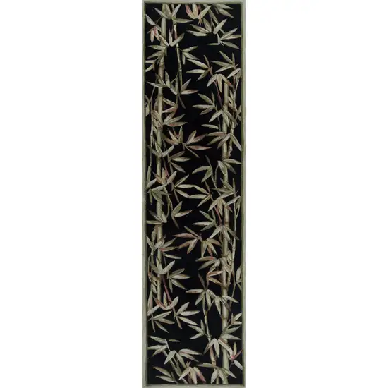 Black Hand Tufted Bordered Tropical Bamboo Indoor Runner Rug Photo 1