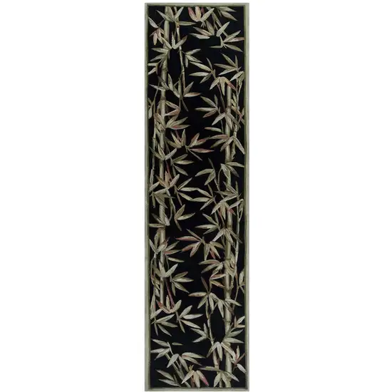 10' Black Hand Tufted Bordered Tropical Bamboo Indoor Runner Rug Photo 2