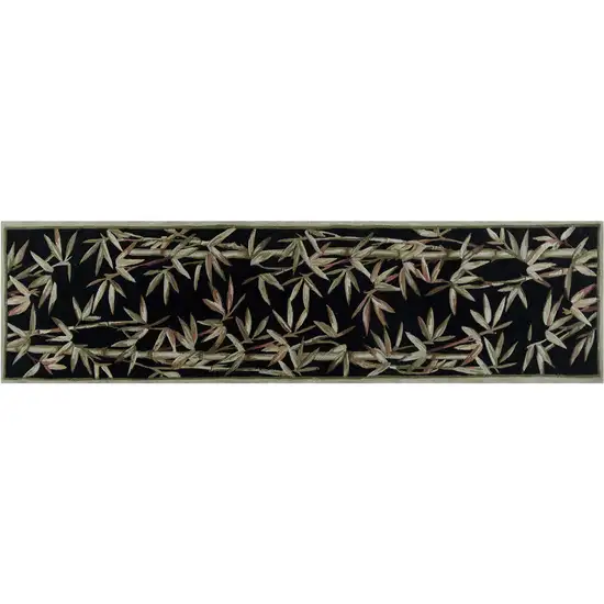 Black Hand Tufted Bordered Tropical Bamboo Indoor Runner Rug Photo 2