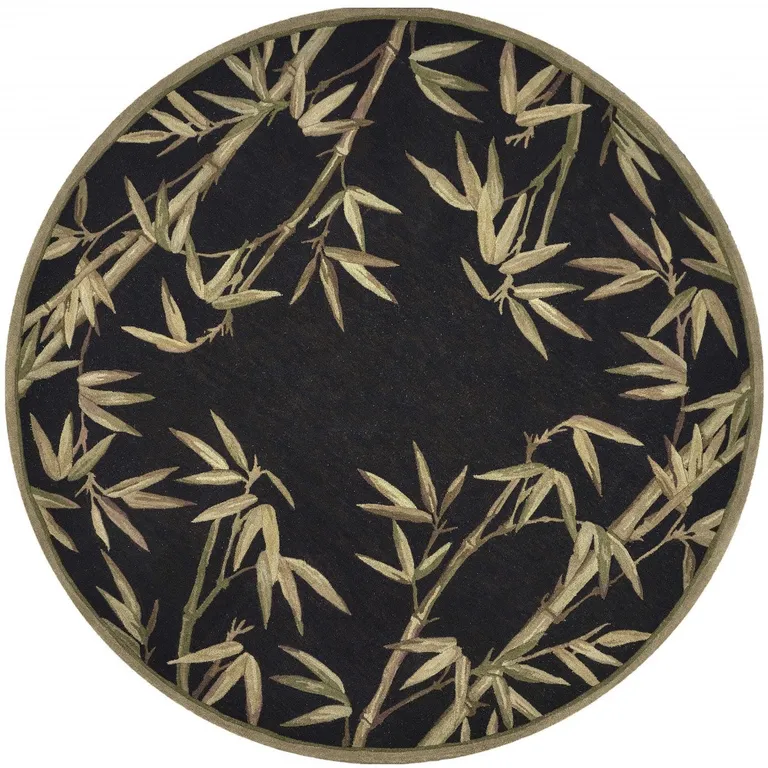 Black Hand Tufted Bordered Tropical Bamboo Round Indoor Area Rug Photo 4