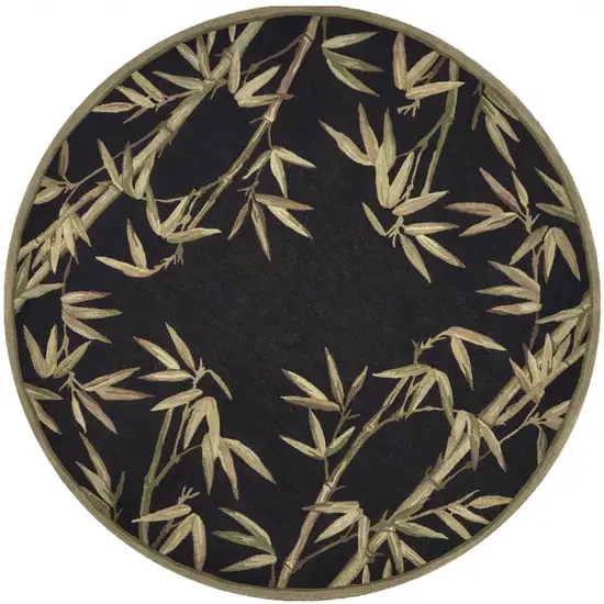 Black Hand Tufted Bordered Tropical Bamboo Round Indoor Area Rug Photo 4