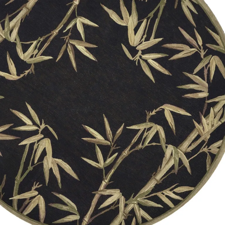 Black Hand Tufted Bordered Tropical Bamboo Round Indoor Area Rug Photo 5